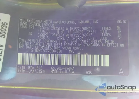 2007 Toyota Sienna Xle from USA, damaged, VIN 5TDZK22C77S084880